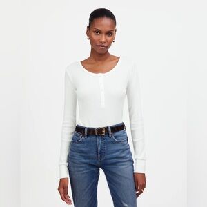 Madewell White Waffle-Knit Scoopneck Henley Tee S and M